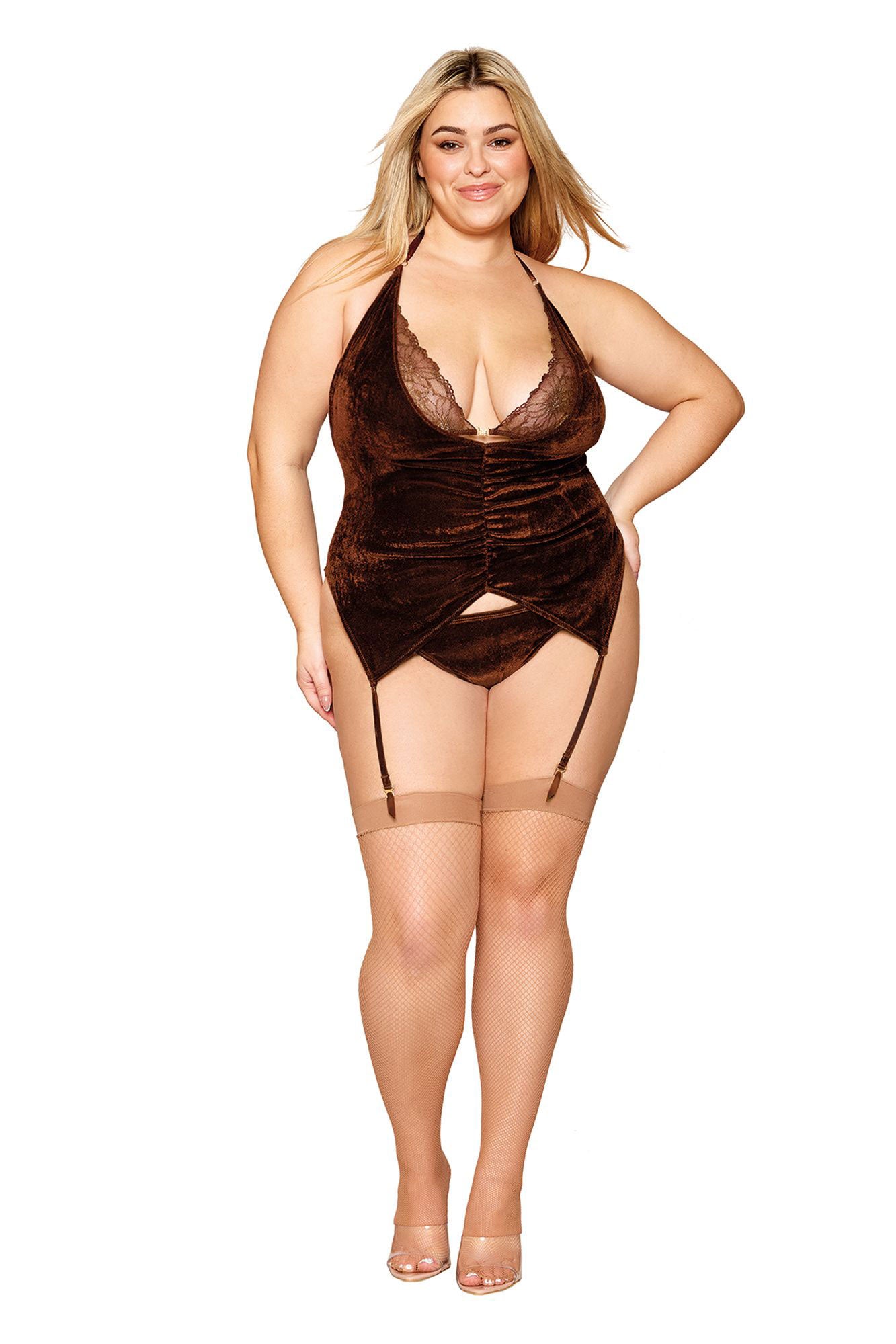 "Shirt Garter Slip and G-String - Queen Size - Espresso DG-13076XESPQ"